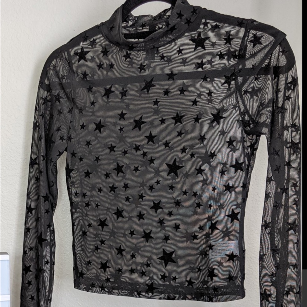 COPY - Black mock neck star mesh long sleeve crop top